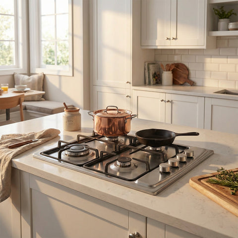 Piano Cottura 4 Fuochi A Gas In Acciaio Inox 50x58cm 220-240v