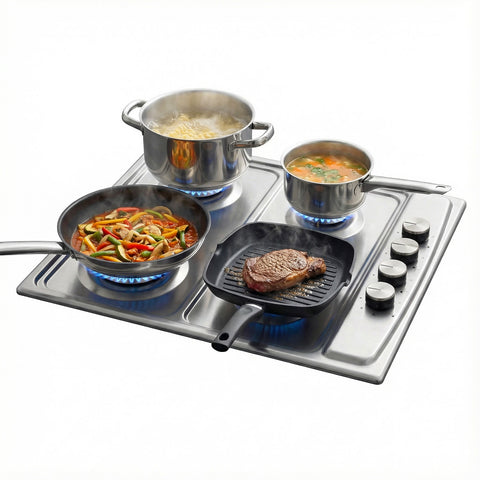 Piano Cottura 4 Fuochi A Gas In Acciaio Inox 50x58cm 220-240v