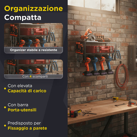 Scaffale Porta Attrezzi da Officina con Struttura Smontabile e Organizer Laterali