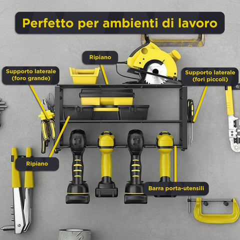 Scaffale Porta Attrezzi da Officina con Struttura Smontabile e Organizer Laterali
