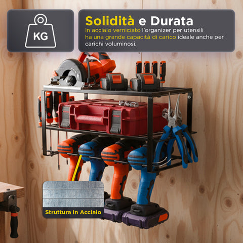 Scaffale Porta Attrezzi da Officina con Struttura Smontabile e Organizer Laterali