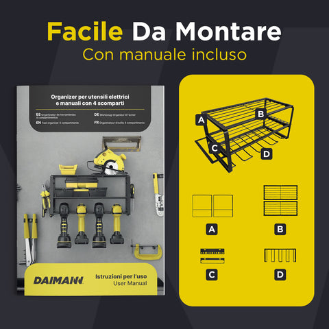Scaffale Porta Attrezzi da Officina con Struttura Smontabile e Organizer Laterali