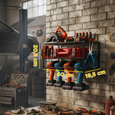 Scaffale Porta Attrezzi da Officina con Struttura Smontabile e Organizer Laterali