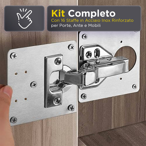 Set 16 Staffe in Acciaio Inox – Riparazione Cerniere e Mobili