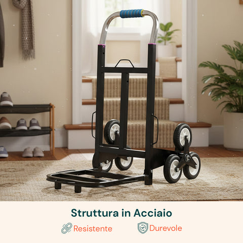 Carrello Pieghevole Multiuso con 6 Ruote Girevoli a 360° e 3 Corde