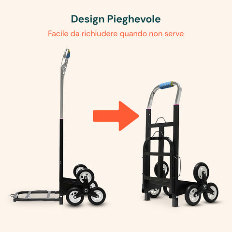 Carrello Pieghevole Multiuso con 6 Ruote Girevoli a 360° e 3 Corde