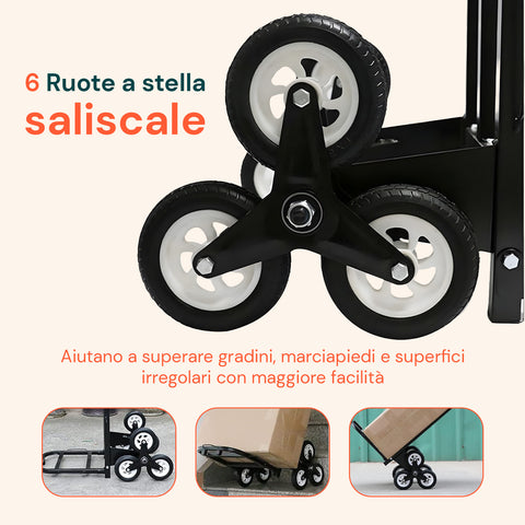 Carrello Pieghevole Multiuso con 6 Ruote Girevoli a 360° e 3 Corde