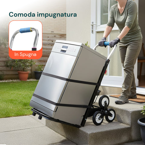 Carrello Pieghevole Multiuso con 6 Ruote Girevoli a 360° e 3 Corde