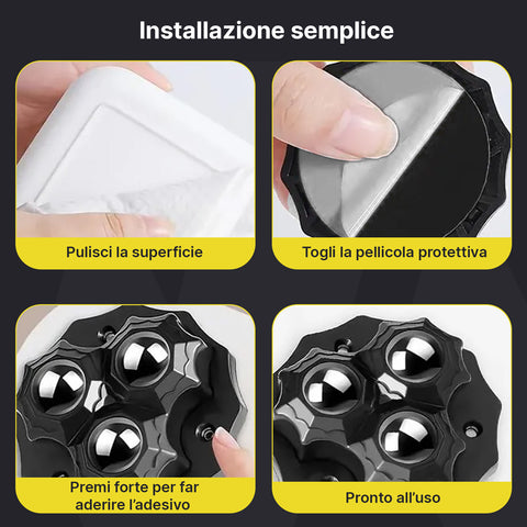 Set 4 Ruote Multidirezionali 360° con 5 Sfere Acciaio Portata 300 kg