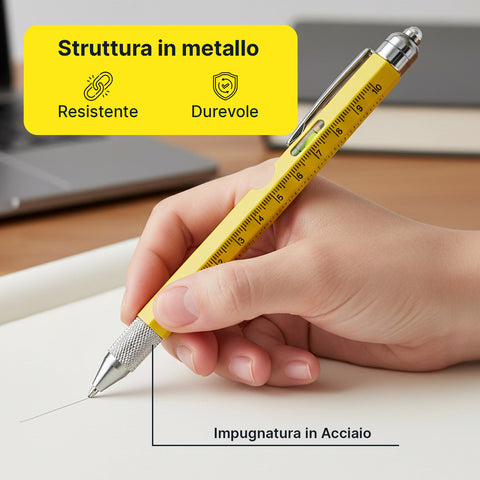 Penna Multifunzione 8 in 1 con Clip, Stilo Touch, Livella e Luce LED