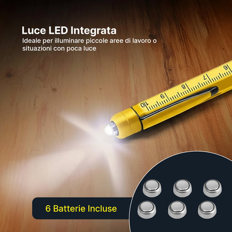 Penna Multifunzione 8 in 1 con Clip, Stilo Touch, Livella e Luce LED