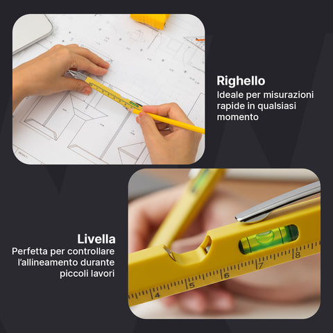 Penna Multifunzione 8 in 1 con Clip, Stilo Touch, Livella e Luce LED
