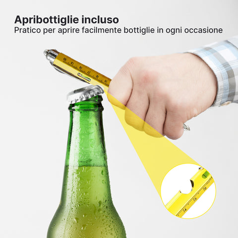 Penna Multifunzione 8 in 1 con Clip, Stilo Touch, Livella e Luce LED