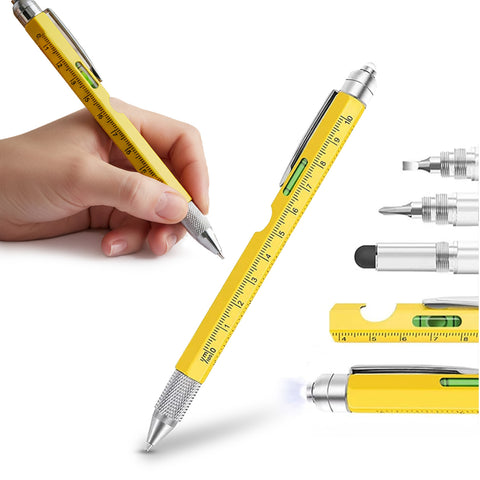 Penna Multifunzione 8 in 1 con Clip, Stilo Touch, Livella e Luce LED