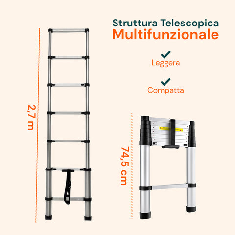Scala Telescopica Professionale 7-13 Gradini in Acciaio – Uso Domestico e Lavoro