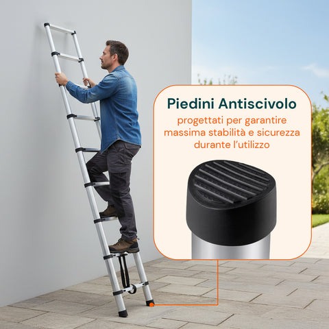 Scala Telescopica Professionale 7-13 Gradini in Acciaio – Uso Domestico e Lavoro