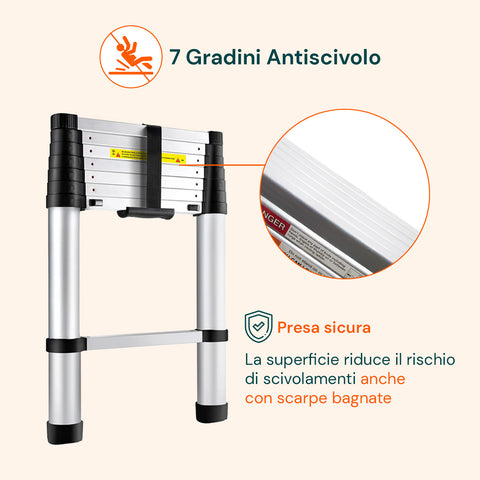 Scala Telescopica Professionale 7-13 Gradini in Acciaio – Uso Domestico e Lavoro