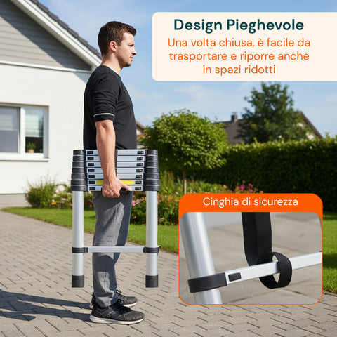 Scala Telescopica Professionale 7-13 Gradini in Acciaio – Uso Domestico e Lavoro