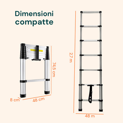 Scala Telescopica Professionale 7-13 Gradini in Acciaio – Uso Domestico e Lavoro