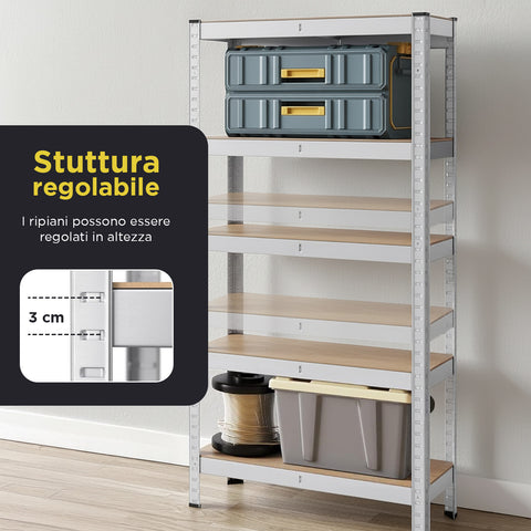 Scaffale Modulare con Struttura in Metallo e 4-5 Ripiani MDF Resistenti