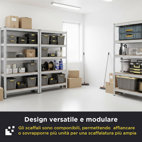 Scaffale Modulare con Struttura in Metallo e 4-5 Ripiani MDF Resistenti