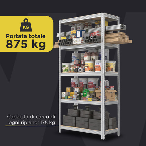 Scaffale Modulare con Struttura in Metallo e 4-5 Ripiani MDF Resistenti