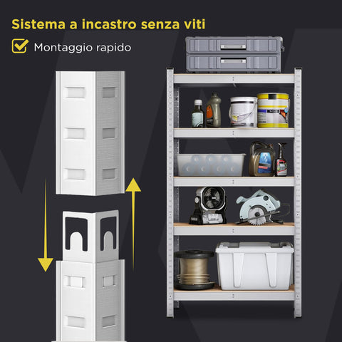 Scaffale Modulare con Struttura in Metallo e 4-5 Ripiani MDF Resistenti