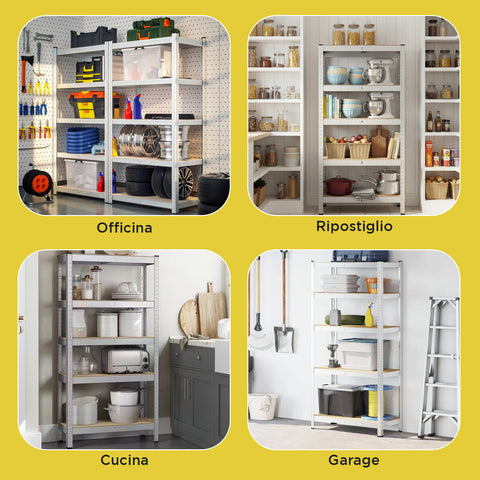 Scaffale Modulare con Struttura in Metallo e 4-5 Ripiani MDF Resistenti