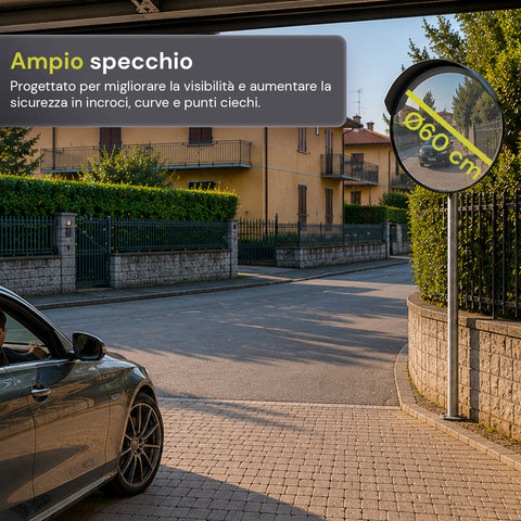 Specchio Parabolico di Sicurezza Ø60 cm con Staffe di Fissaggio
