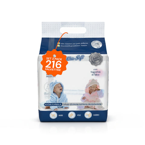 Salviette Neonato al Talco – 216 /1 296 Pz con Crema Dermolenitiva