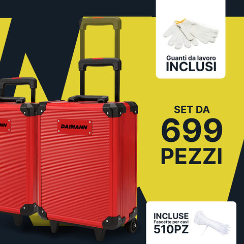 Set Utensili Professionale da 699 Pezzi in Valigetta Trolley – CraftyCart Rosso