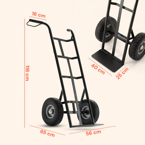 Carrello da Carico 250 kg in Acciaio Nero con Ruote Pneumatiche Resistenti