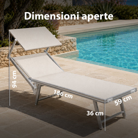 Lettino Prendisole Pieghevole in Alluminio e Textilene con Tettuccio Parasole 360° – Schienale Reclinabile e Portata 150kg