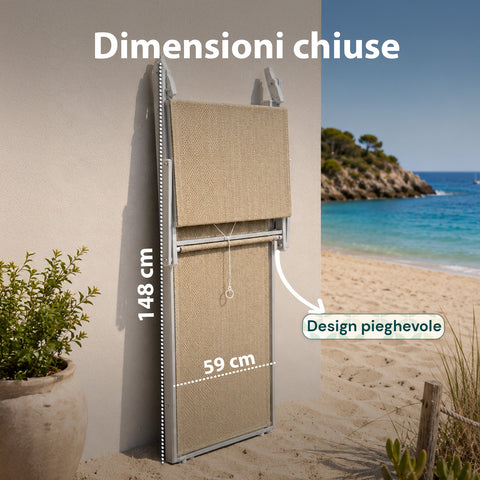 Lettino Prendisole Pieghevole in Alluminio e Textilene con Tettuccio Parasole 360° – Schienale Reclinabile e Portata 150kg