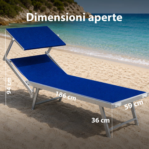 Lettino Prendisole Pieghevole in Alluminio e Textilene con Tettuccio Parasole 360° – Schienale Reclinabile e Portata 150kg