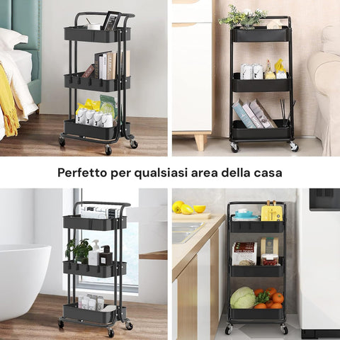 Carrello Con Ruote 90x35xh.80 Cm In Kit - 2 Piano E 1 Cestello Portabottiglie E Maniglai Joy System Joy System Scaffali Joybottle90 - Foto 3