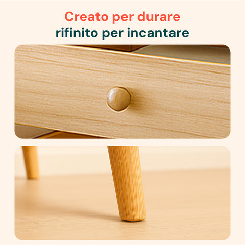Tavolino da Letto in Bambù 47x40x30 cm con Cassetto e Stile Retrò