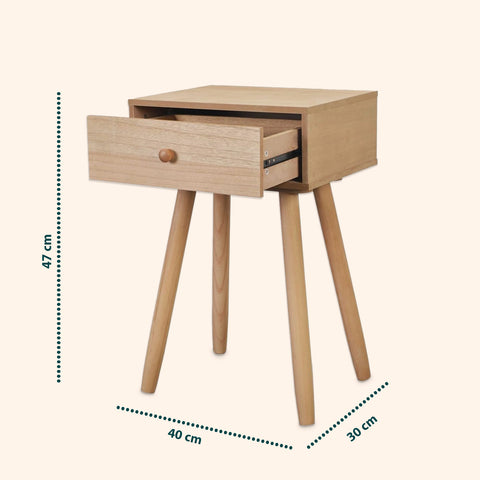 Tavolino da Letto in Bambù 47x40x30 cm con Cassetto e Stile Retrò