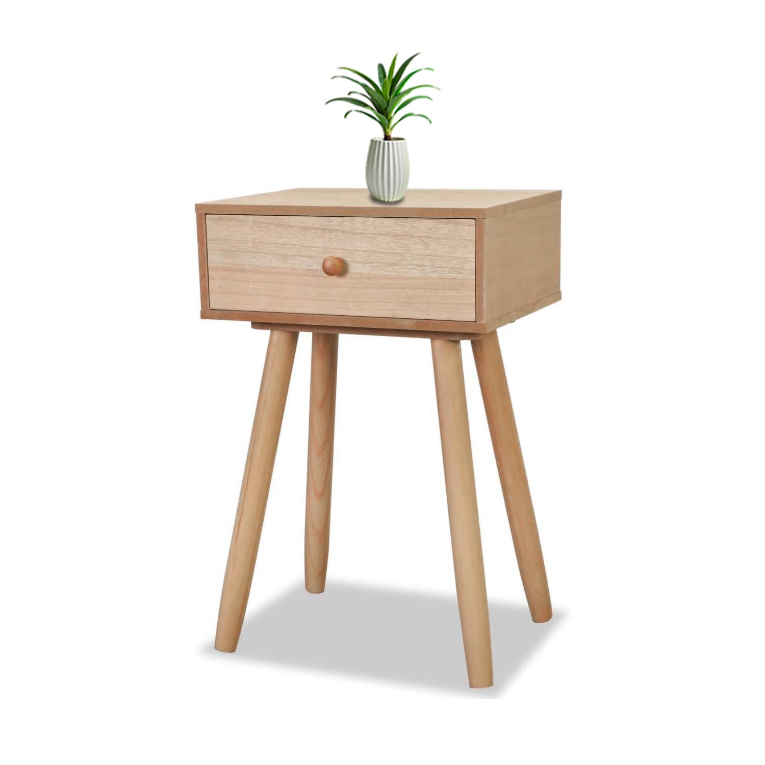 Tavolino da Letto in Bambù 47x40x30 cm con Cassetto e Stile Retrò