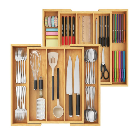 Organizer Portaposate in Bambù Estensibile 5 Scomparti Salvaspazio Multiuso