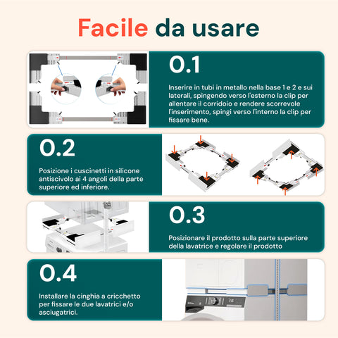 Kit Sovrapposizione Lavatrice e Asciugatrice con Cinghia di Fissaggio