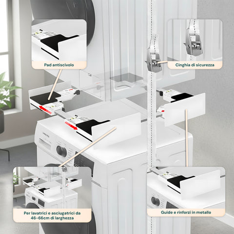 Kit Sovrapposizione Lavatrice e Asciugatrice con Cinghia di Fissaggio