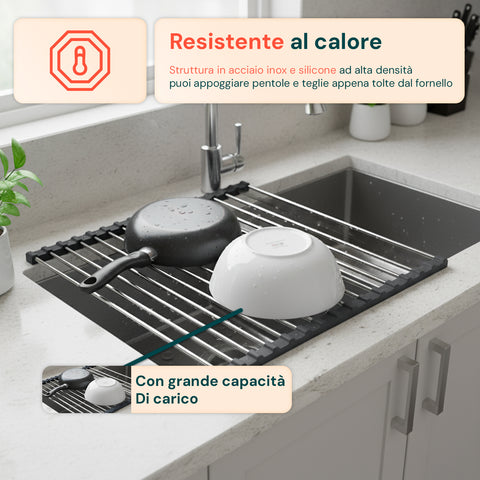 Scolapiatti Arrotolabile in Acciaio Inox 43x35 cm – Resistente e Antiscivolo