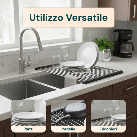 Scolapiatti Arrotolabile in Acciaio Inox 43x35 cm – Resistente e Antiscivolo