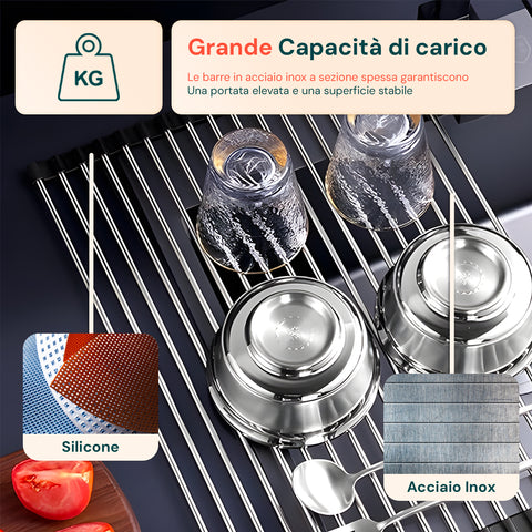 Scolapiatti Arrotolabile in Acciaio Inox 43x35 cm – Resistente e Antiscivolo