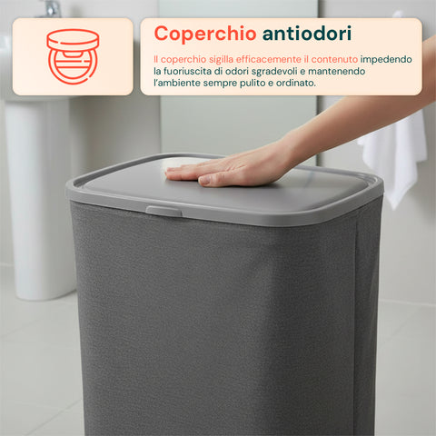 Portabiancheria Doppio 90 Litri con Coperchio Ergonomico e 2 Sacche Rimovibili
