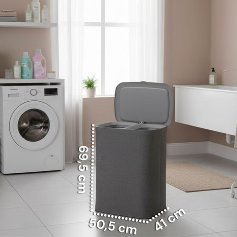 Portabiancheria Doppio 90 Litri con Coperchio Ergonomico e 2 Sacche Rimovibili