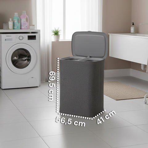 Portabiancheria Doppio 90 Litri con Coperchio Ergonomico e 2 Sacche Rimovibili