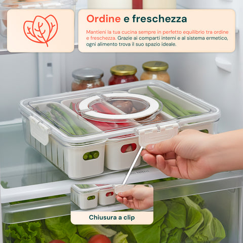 Contenitore con 4 Scomparti in PP – Chiusura a Clip e Funzione Sgocciolatoio