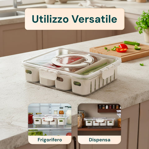 Contenitore con 4 Scomparti in PP – Chiusura a Clip e Funzione Sgocciolatoio
